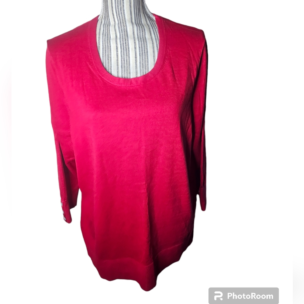 Lands End women's red 3/4 sleeved scoop neck 100% cotton sweater size 1X